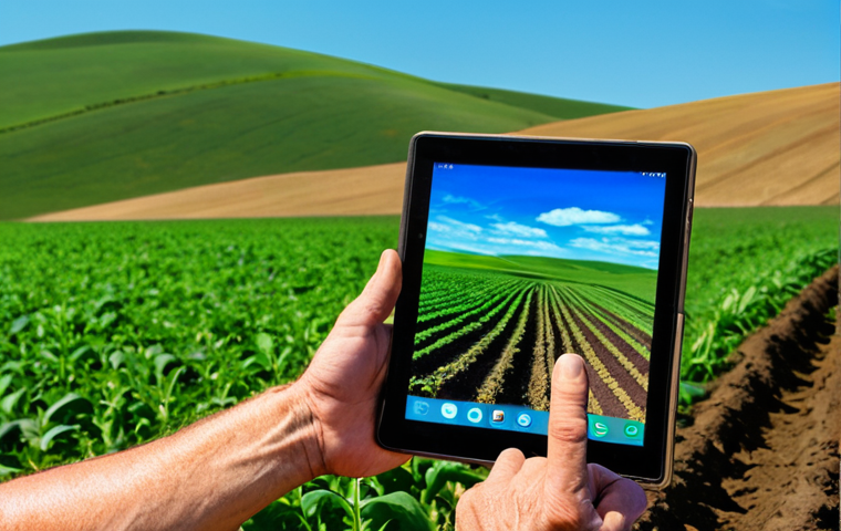농업 스마트 센서 응용 - Soil Sensor Analysis**
A farmer in appropriate attire examines data from a soil sensor on a tablet ...