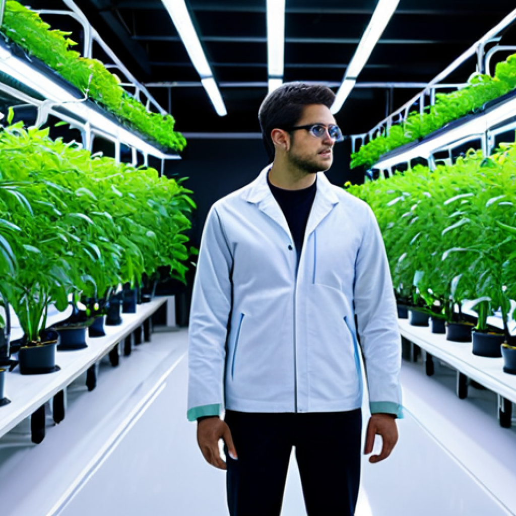 농업 연구 개발 트렌드 - Smart Farm Innovation**

"A futuristic smart farm interior, showcasing rows of lush, green plants gr...