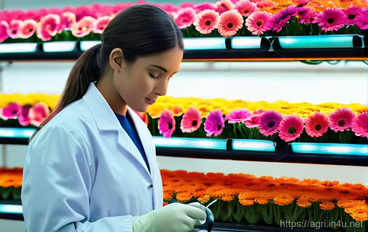 스마트팜 기술 - A high-tech smart farm interior showcasing the integration of AI and IoT in agriculture. Advanced se...